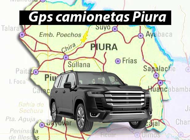 GPS PIURA 1 camioneta blindada negra - en fondo mapa del departamento de piura