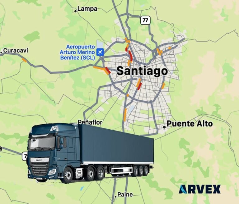 camion en fondo mapa de santiago de chile