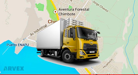 chimbote gps 2 Camion amarillo en fondo mapa de chimbote peru