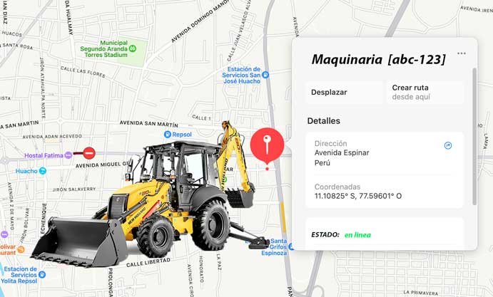 maquinaria color amariilo en fonfo mapa de huacho